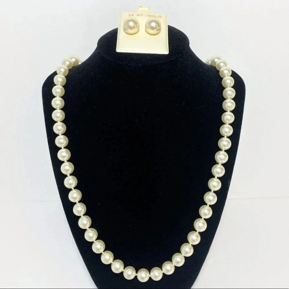 Elegant Faux Pearl Knotted Necklace & Earring Fashion Jewelry Set